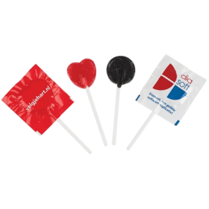Kleine ronde of hartvormige platte lolly