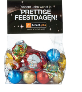 Zakje met kopkaartje gevuld met Kerstchocolademix