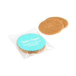 2 stroopwafels verpakt in een zakje met Full Colour sticker